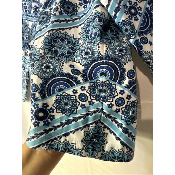 Allison Daley T-Shirts Women’s Floral Embellished Blue White 3/4 Sleeve Sz L - Picture 6 of 9